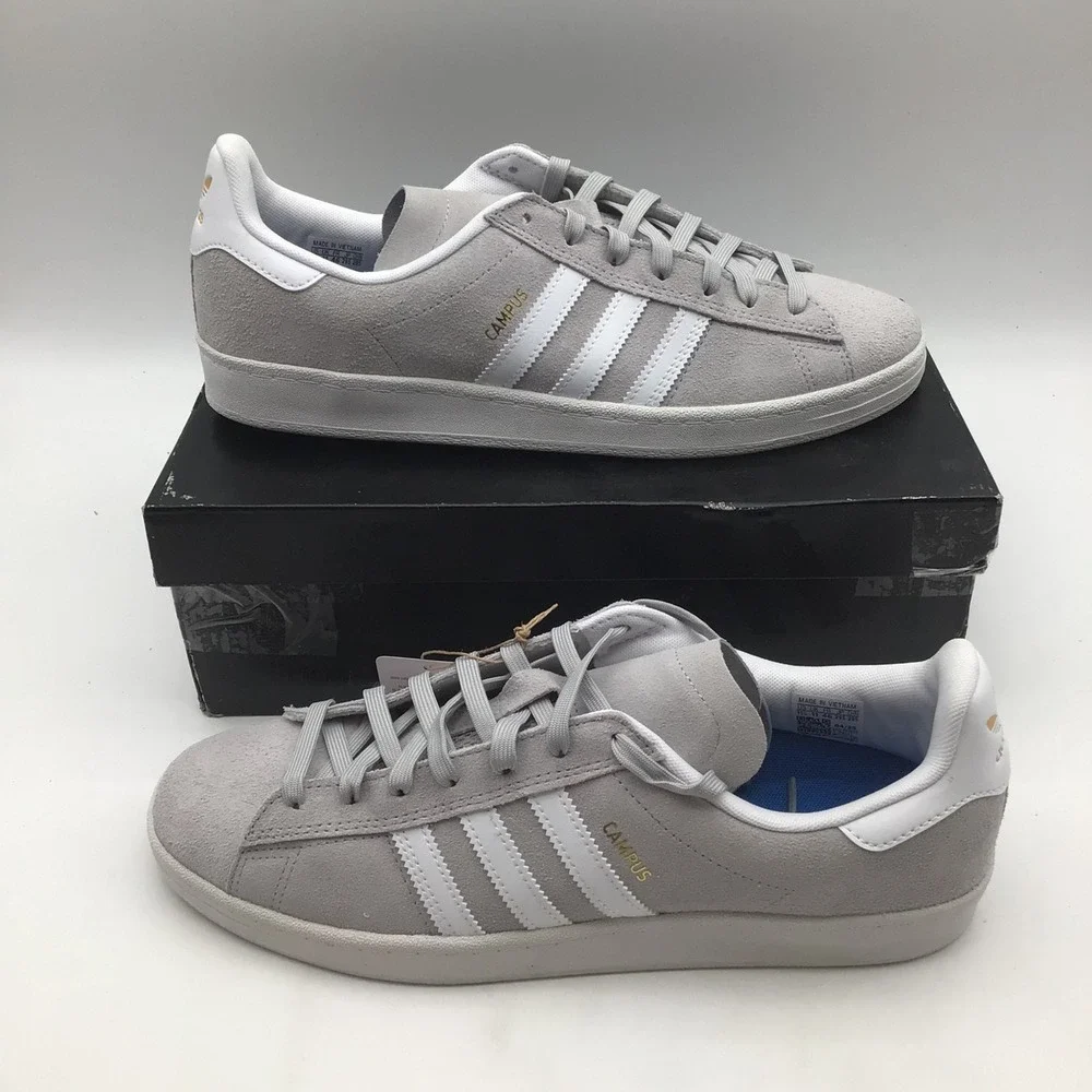 Adidas Campus ADV Mens Size 11.5 Grey White Suede Skate‎ Shoes JP8541 NEW